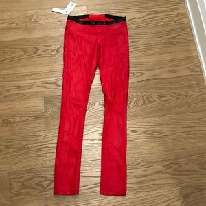 Helmet lang red leather pants